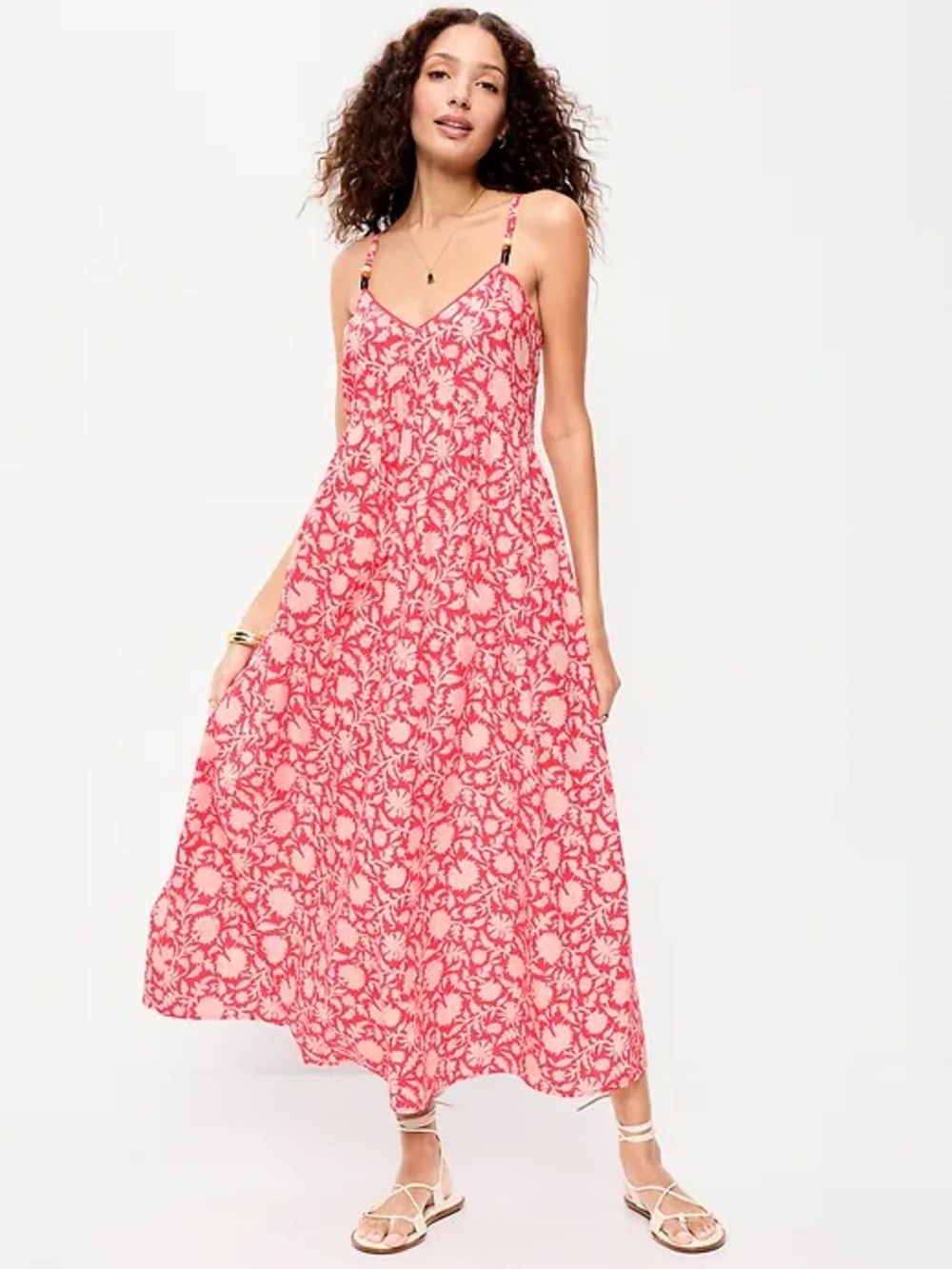 Spaghetti Strap Pink Floral Maxi Dress